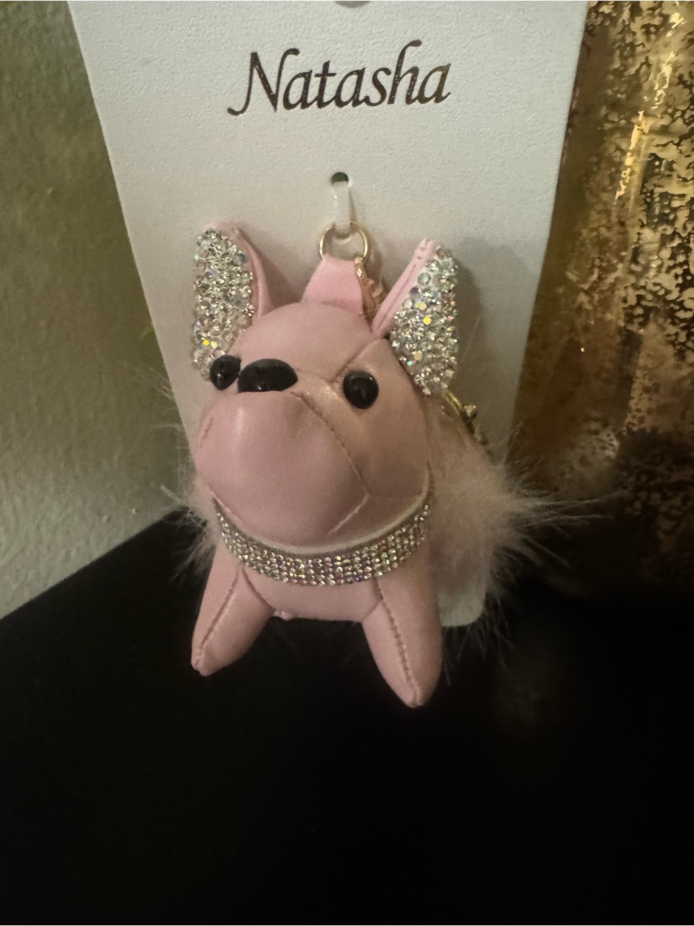 Natasha Pink Crystal Pup Keychain / Bag Charm